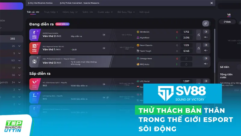 Với môi trường cá cược an toàn và hấp dẫn, SV88 mang đến cho người chơi trải nghiệm Esports chất lượng và đáng tin cậy.