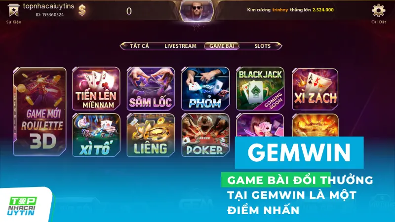 Gemwin - Game bài đổi thưởng đại phú quý có cả trên Android/IOS 13 Game bài đổi thưởng tại Gemwin là một điểm nhấn thu hút đông đảo người chơi