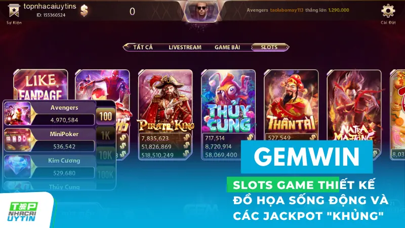 Gemwin - Game bài đổi thưởng đại phú quý có cả trên Android/IOS 14 Slots nổ hũ tại Gemwin thu hút người chơi bởi thiết kế đồ họa sống động và các jackpot "khủng"