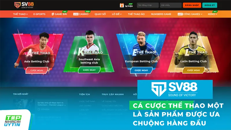 Tại SV88, người chơi có cơ hội tham gia cá cược trên nhiều môn thể thao như bóng đá, bóng rổ, tennis, đua xe, võ thuật và nhiều môn khác.