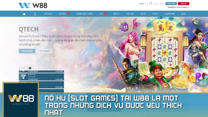 W88 đa dạng game đổi thưởng như nổ hũ, bắn cá, game bài, thể thao...